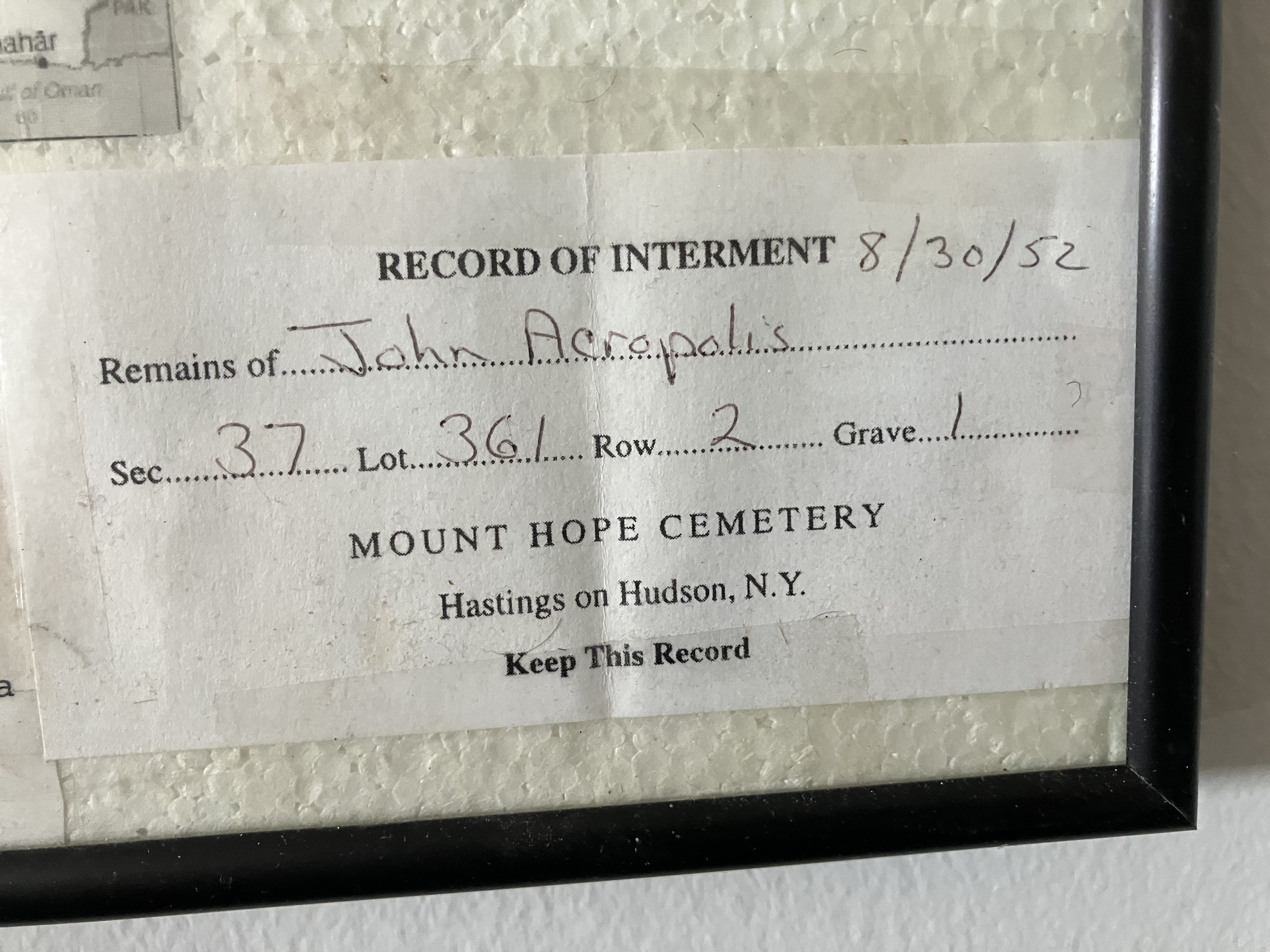 Interment Card
